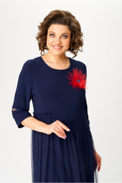 Сетчатое синее платье с отделкой, нарядное и на каждый день Moda Versal П1952 т.синий - фото 3