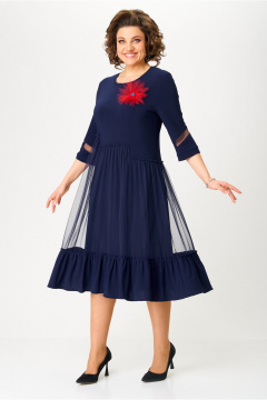 Сетчатое синее платье с отделкой, нарядное и на каждый день Moda Versal П1952 т.синий - фото 2