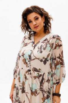 Платье приталенное с вырезом V и сборкой на талии Anelli 1460 нежность - фото 3