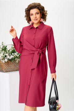 Миди платье из вискозы с драпировкой и поясом Твой имидж 2082 малина - фото 5