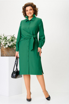 Элегантное зеленое платье-рубашка из вискозы Твой имидж 2083 зеленый - фото 1