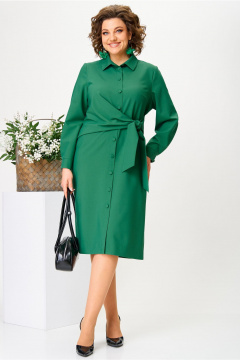 Элегантное зеленое платье-рубашка из вискозы Твой имидж 2083 зеленый - фото 3