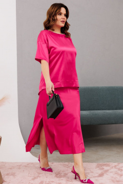 Платье миди из трикотажа с пуговицами и V-образным вырезом Anastasia 1199 розовый - фото 2