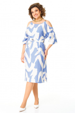 Платье прямого силуэта с поясом и разрезами VI ORO VR-1166 голубые_разводы - фото 5