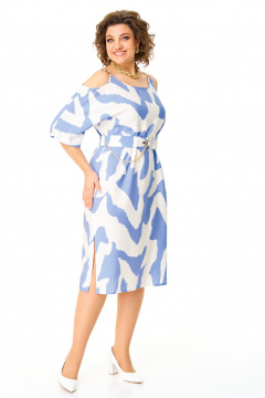 Платье прямого силуэта с поясом и разрезами VI ORO VR-1166 голубые_разводы - фото 3