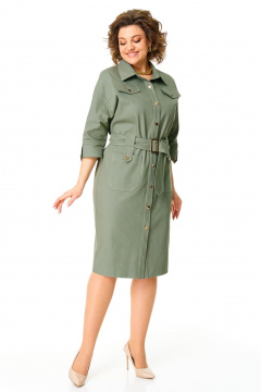 Платье из джинса с накладными карманами и пуговицами VI ORO VR-1167 оливка - фото 3