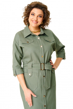 Платье из джинса с накладными карманами и пуговицами VI ORO VR-1167 оливка - фото 5