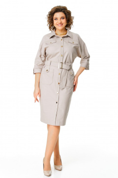 Платье из джинса с поясом и накладными карманами VI ORO VR-1167 беж - фото 1