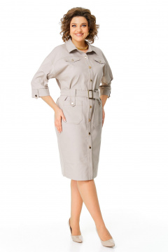 Платье из джинса с поясом и накладными карманами VI ORO VR-1167 беж - фото 2