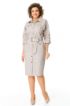 Платье из джинса с поясом и накладными карманами VI ORO VR-1167 беж - фото 3