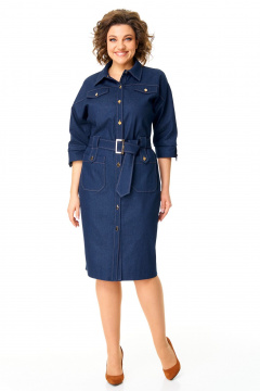 Джинцевое платье прямого силуэта с разрезами VI ORO VR-1167 деним - фото 1