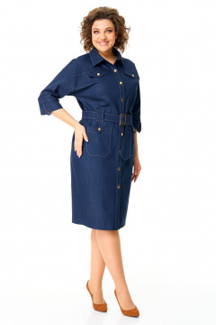 Джинцевое платье прямого силуэта с разрезами VI ORO VR-1167 деним - фото 2