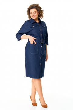 Джинцевое платье прямого силуэта с разрезами VI ORO VR-1167 деним - фото 3