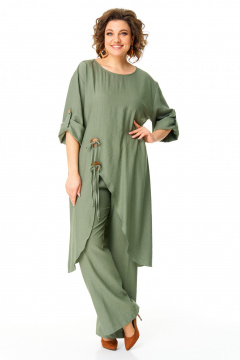 Бежевая туника и брюки с ассиметриным кроем VI ORO VR-1168 хаки - фото 1