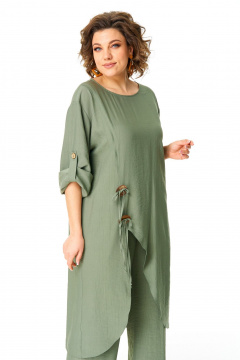 Бежевая туника и брюки с ассиметриным кроем VI ORO VR-1168 хаки - фото 4