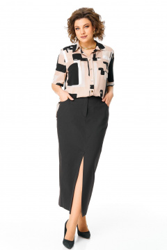 Блуза с накладным карманом и юбка с высоким разрезом VI ORO VR-1170 камушки - фото 1