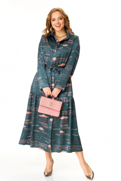 Демисезонное элегантное платье из атласной ткани Taita plus 2501 серый+розовый - фото 5