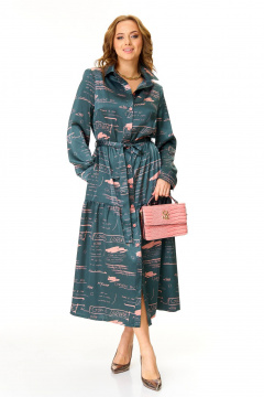 Демисезонное элегантное платье из атласной ткани Taita plus 2501 серый+розовый - фото 3