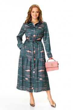 Демисезонное элегантное платье из атласной ткани Taita plus 2501 серый+розовый - фото 2