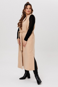 Длинный жилет из пальтовой ткани с разрезами Michel chic 354/1 светло-бежевый - фото 5