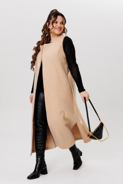 Длинный жилет из пальтовой ткани с разрезами Michel chic 354/1 светло-бежевый - фото 4