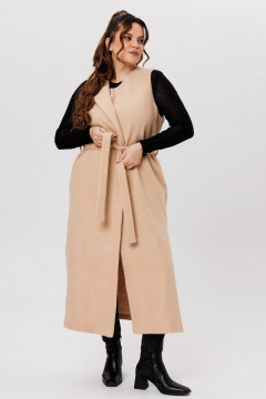 Длинный жилет из пальтовой ткани с разрезами Michel chic 354/1 светло-бежевый - фото 1
