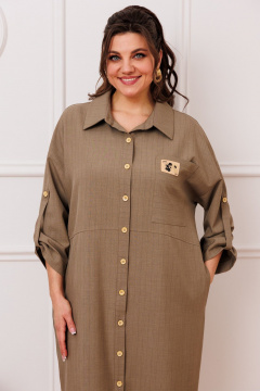 Платье прямого силуэта до икры из текстиля и шифона Romanovich Style 1-2391 темный_беж - фото 5