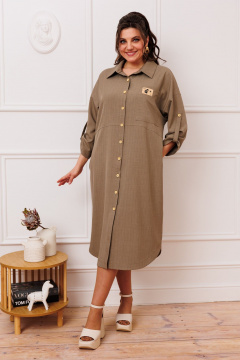 Платье прямого силуэта до икры из текстиля и шифона Romanovich Style 1-2391 темный_беж - фото 1