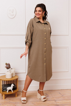 Платье прямого силуэта до икры из текстиля и шифона Romanovich Style 1-2391 темный_беж - фото 4