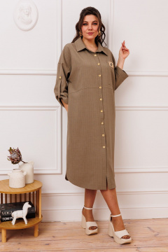 Платье прямого силуэта до икры из текстиля и шифона Romanovich Style 1-2391 темный_беж - фото 2