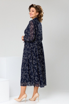 Платье миди из шифона с накладками и защитками Romanovich Style 1-2755 синий/веточки - фото 3