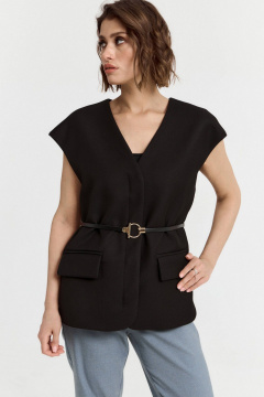 Классический жилет прямого кроя с карманами и поясом ATTIKA A3091 черный - фото 1