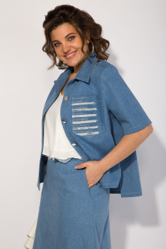 Классический джинсовый костюм с юбкой и коротким жакетом Liliana 1417 - фото 4