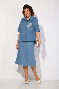 Классический джинсовый костюм с юбкой и коротким жакетом Liliana 1417 - фото 3