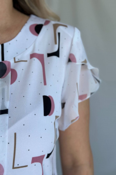 Демисезонная белая блуза из вискозы и трикотажа для повседневного стиля LindaLux 217/2 геометрия - фото 5