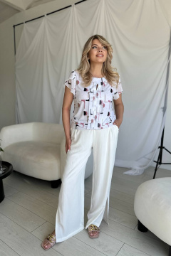 Демисезонная белая блуза из вискозы и трикотажа для повседневного стиля LindaLux 217/2 геометрия - фото 4