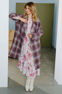 Пальто оверсайз из шерстяной пальтовой ткани с лацканами Lokka 1568 бордо/черный/белый/клетка - фото 4