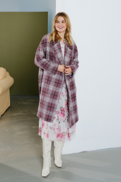 Пальто оверсайз из шерстяной пальтовой ткани с лацканами Lokka 1568 бордо/черный/белый/клетка - фото 2