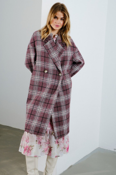 Пальто оверсайз из шерстяной пальтовой ткани с лацканами Lokka 1568 бордо/черный/белый/клетка - фото 1