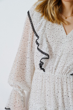Платье шифоновое миди с кружевами и воланами Lokka 1576 белый/черный_горошек - фото 5