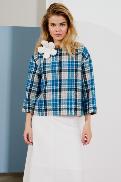 Костюм топ и юбка из текстиля с клетчатым принтом Lokka 1590В белый/бирюзовый_клетка - фото 2