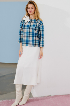 Костюм топ и юбка из текстиля с клетчатым принтом Lokka 1590В белый/бирюзовый_клетка - фото 1