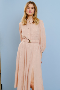 Платье миди с карманами и регулируемой талией из текстиля Lokka 1597 розовый - фото 4