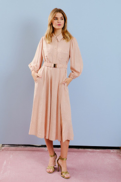 Платье миди с карманами и регулируемой талией из текстиля Lokka 1597 розовый - фото 1