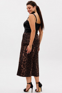 Юбка трапециевидная из ткани с эластичной резинкой и кокеткой Anelli 1510 индийский_леопард - фото 4