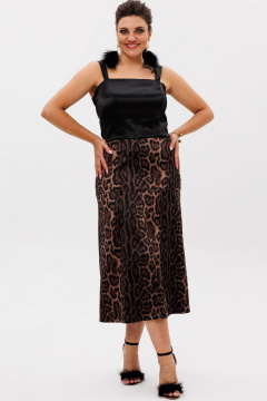 Юбка трапециевидная из ткани с эластичной резинкой и кокеткой Anelli 1510 индийский_леопард - фото 1