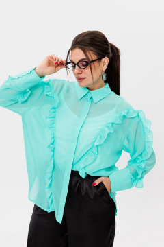 Бирюзовая блуза с рельефами, рюшами и классическим воротником Anelli 1257 тиффани - фото 3