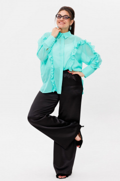 Бирюзовая блуза с рельефами, рюшами и классическим воротником Anelli 1257 тиффани - фото 2