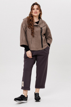 Костюм из трикотажа и шерсти с укороченным жакетом с капюшоном Michel chic 1357/1 графит,капучино - фото 1