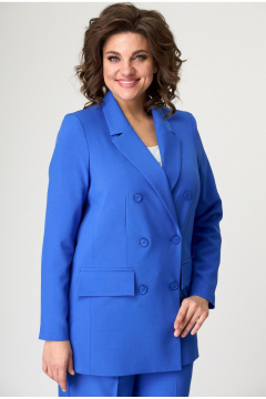 Деловой женский удлиненный жакет из текстильной ткани БелЭльСтиль 848-3_13_22 голубой - фото 1